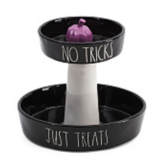 Rae Dunn Happy Halloween No Tricks Just Treats Snack double Tray server bowl - Picture 3 of 6